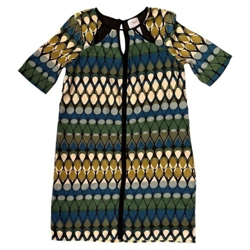 I. Taylor size 12 dress, vintage look, greens, blues, cream, cute cute outs